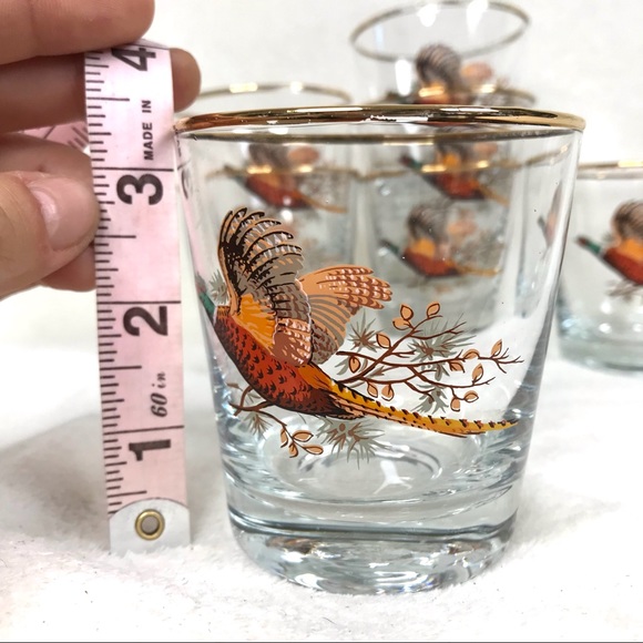 *SOLD* 7 vintage pheasant whiskey cocktail glasses wild game farmhouse barware - Picture 8 of 8